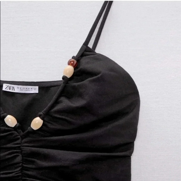 NWT Zara• Black beaded Crop Top Size Large - Picture 6 of 11